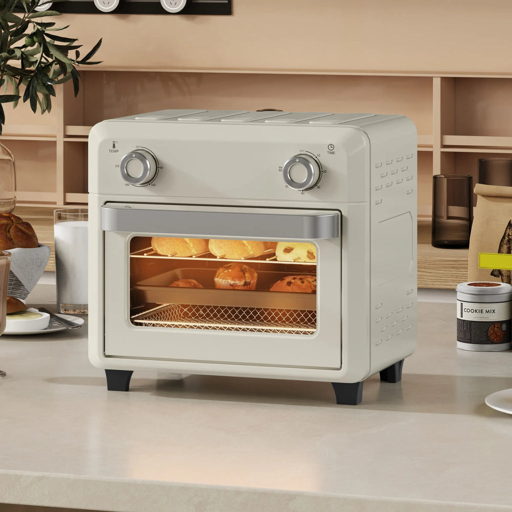Mini krosnelė su oro gruzdintuvės funkcija, 10L, 1000W, kreminė balta