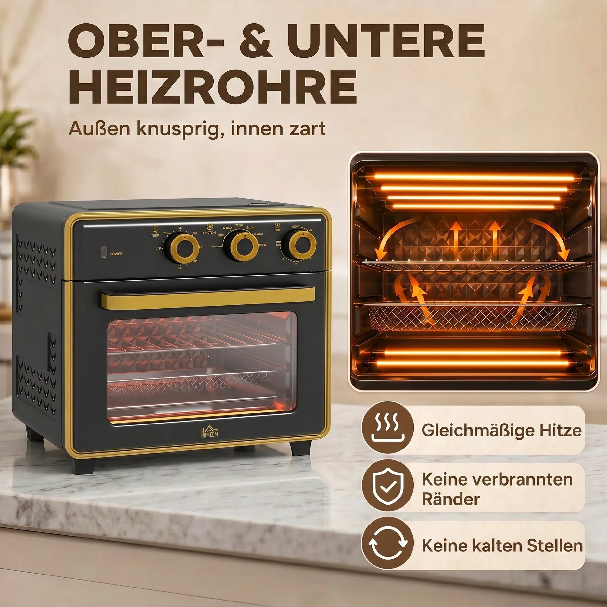 Mini orkaitė 20 l su konvekcija, juoda ir auksinė