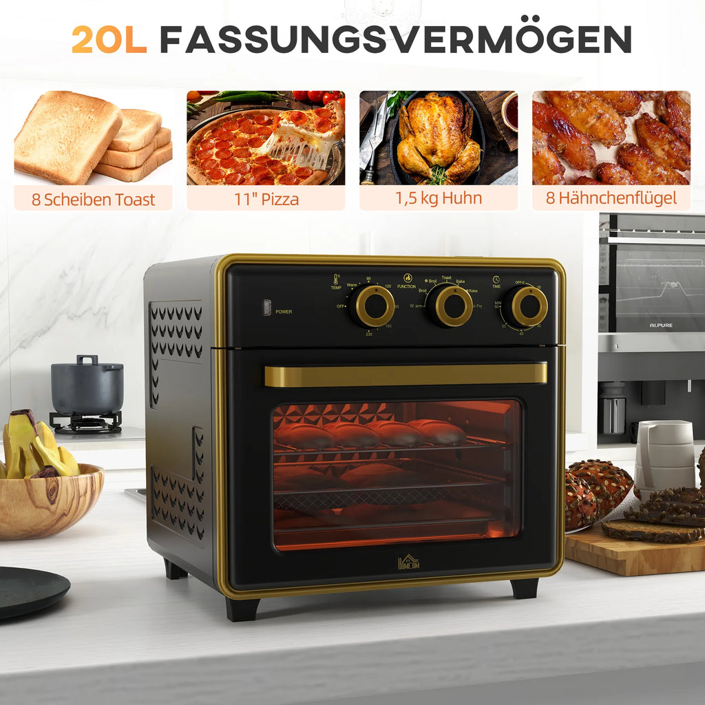 Mini orkaitė 20 l su konvekcija, juoda ir auksinė