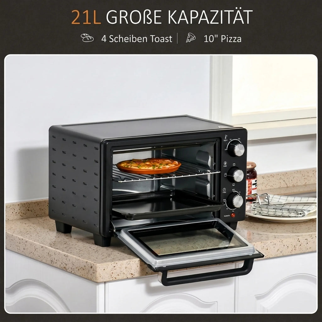 Mini orkaitė 21 l, reguliuojama temperatūra, juoda