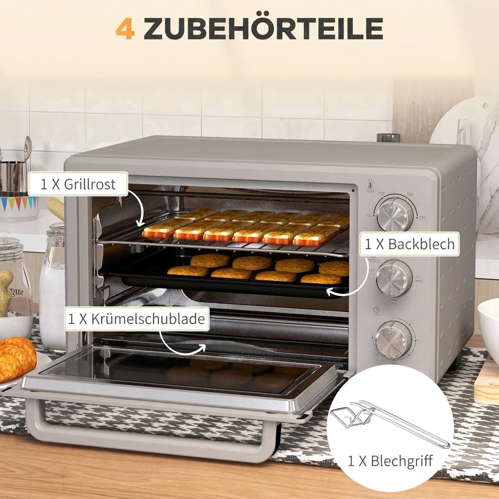 Mini orkaitė 21 l su laikmačiu ir temperatūros reguliavimu, sidabrinė