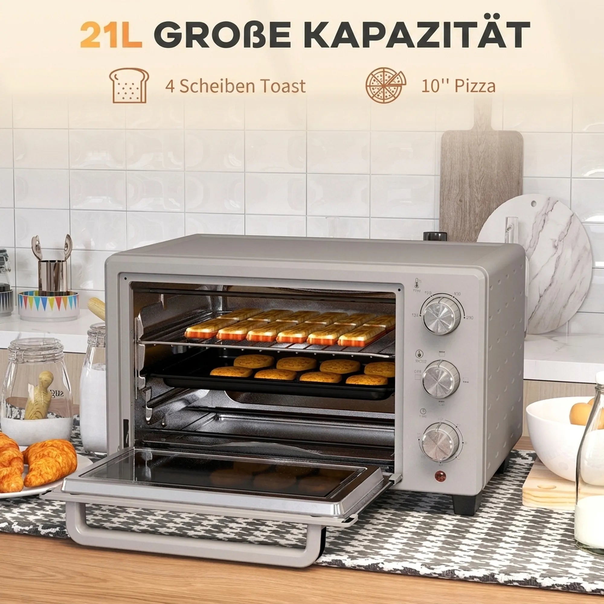 Mini orkaitė 21 l su laikmačiu ir temperatūros reguliavimu, sidabrinė