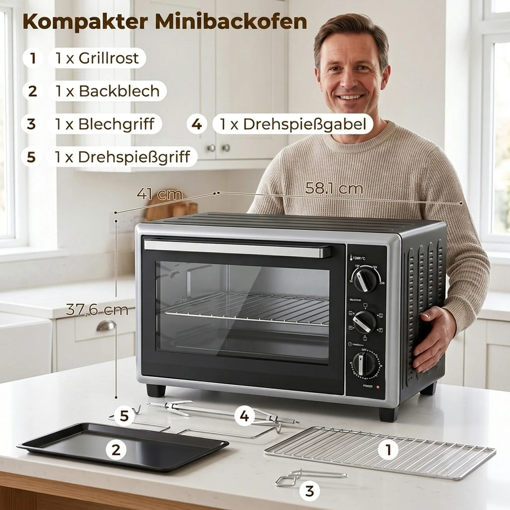 Mini orkaitė, 46 l, 1800 W, su konvekcija ir kepimo iešmu