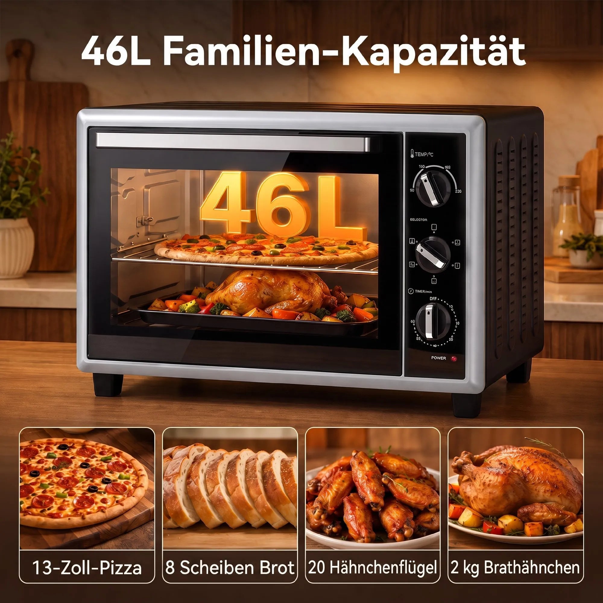 Mini orkaitė, 46 l, 1800 W, su konvekcija ir kepimo iešmu