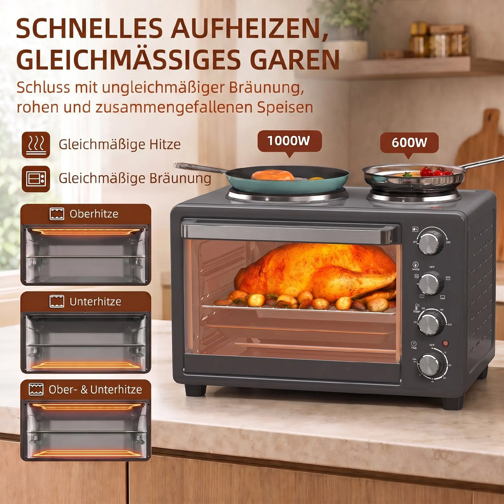 Mini orkaitė su kaitlentėmis 28 l, 2600 W, juoda