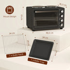 Mini orkaitė su kaitlentėmis 28 l, 2600 W, juoda