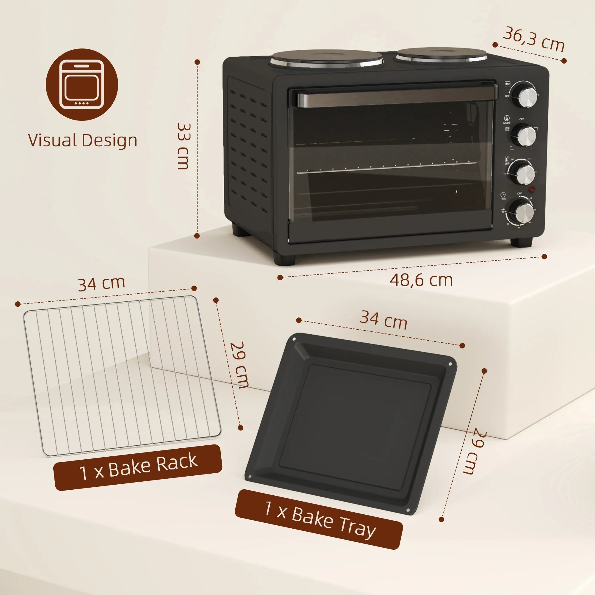 Mini orkaitė su kaitlentėmis 28 l, 2600 W, juoda