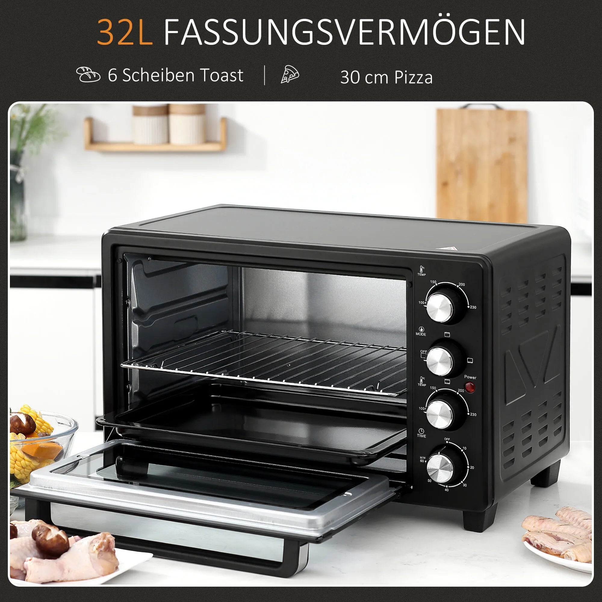 Mini orkaitė su laikmačiu, 32 l, juoda
