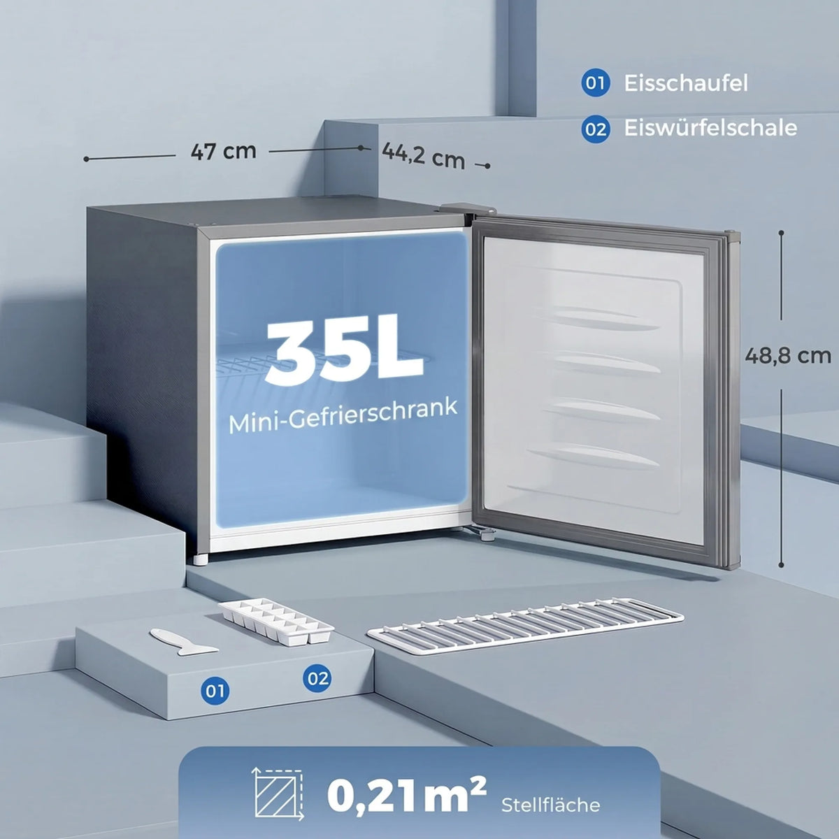 Mini šaldiklis 35 L elektrinis laisvai statomas, pilkas