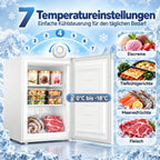 Mini šaldiklis, 85 l, pastatomas, su keičiama durelių atidarymo kryptimi ir reguliuojama temperatūra, baltas
