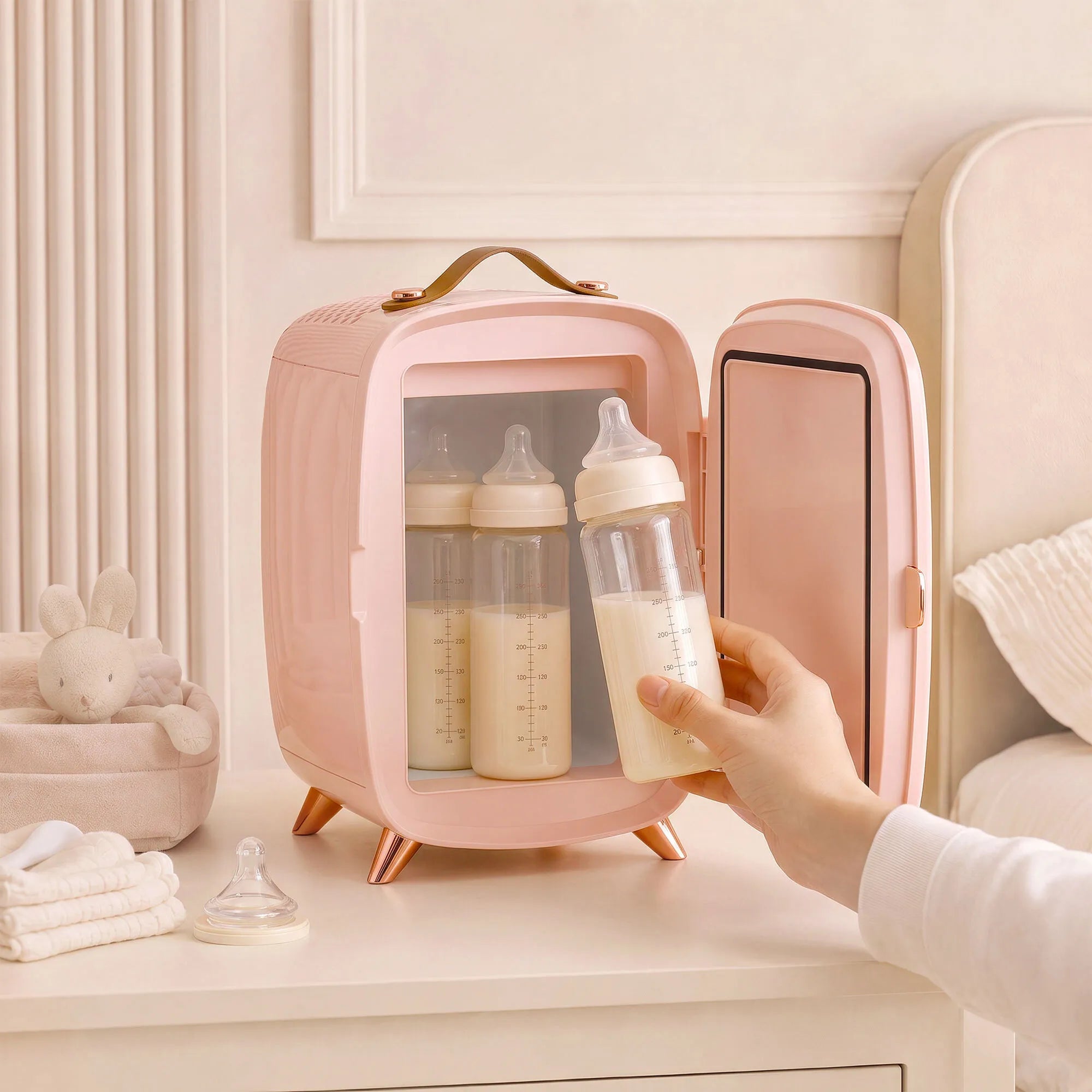 Mini šaldytuvas kosmetikai, 6 l, su apšviestu veidrodžiu