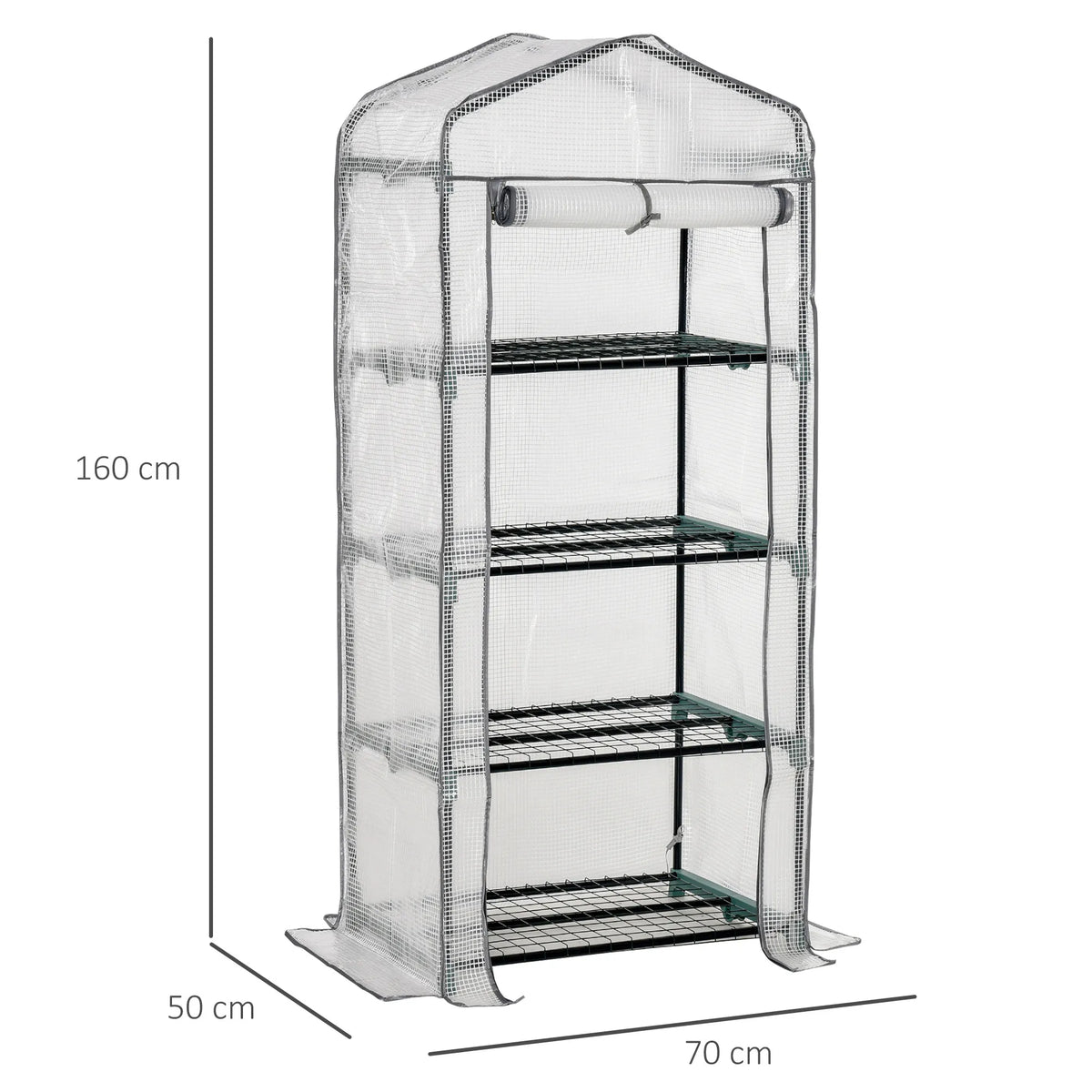 Šiltnamio matmenų schema: 160 cm aukštis, 70 cm plotis, 50 cm gylis
