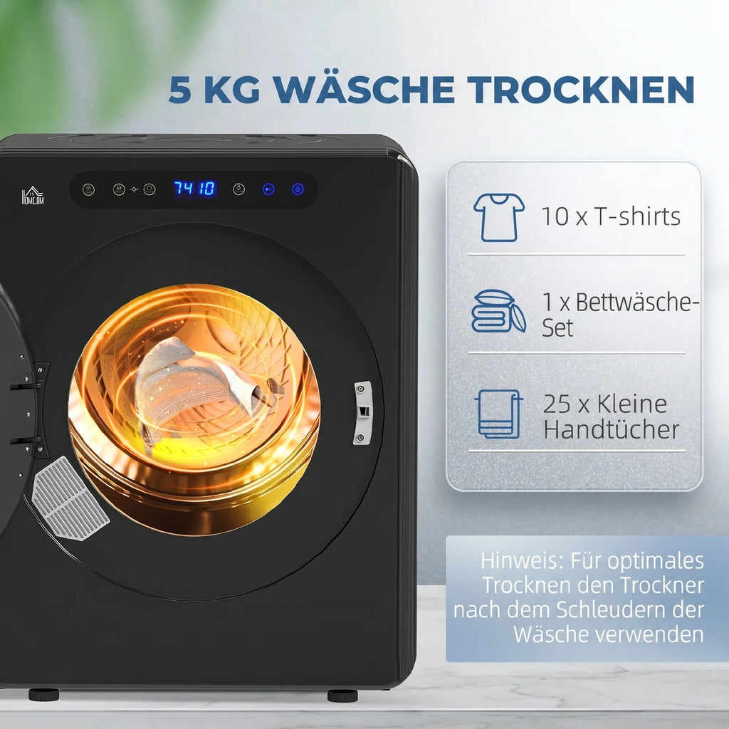 Mini skalbinių džiovyklė 6 programos, 40–60 ℃, 3 kg talpa juoda