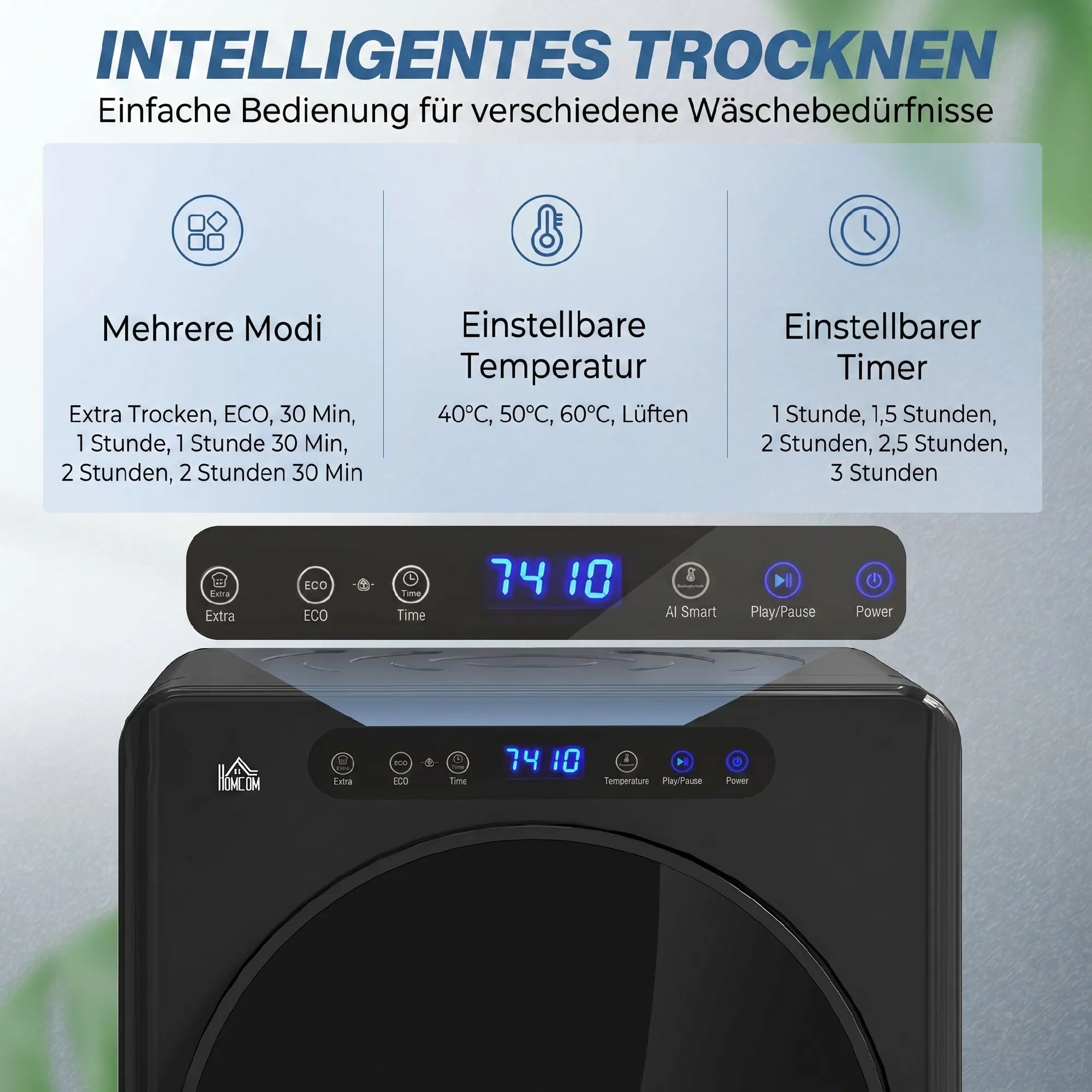 Mini skalbinių džiovyklė 6 programos, 40–60 ℃, 3 kg talpa juoda