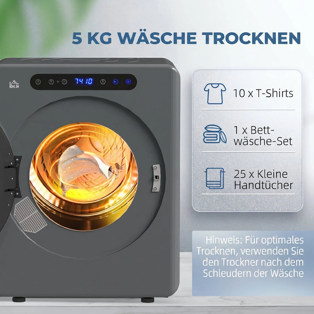 Mini skalbinių džiovyklė 6 programos, 40–60 ℃, 3 kg talpa pilka