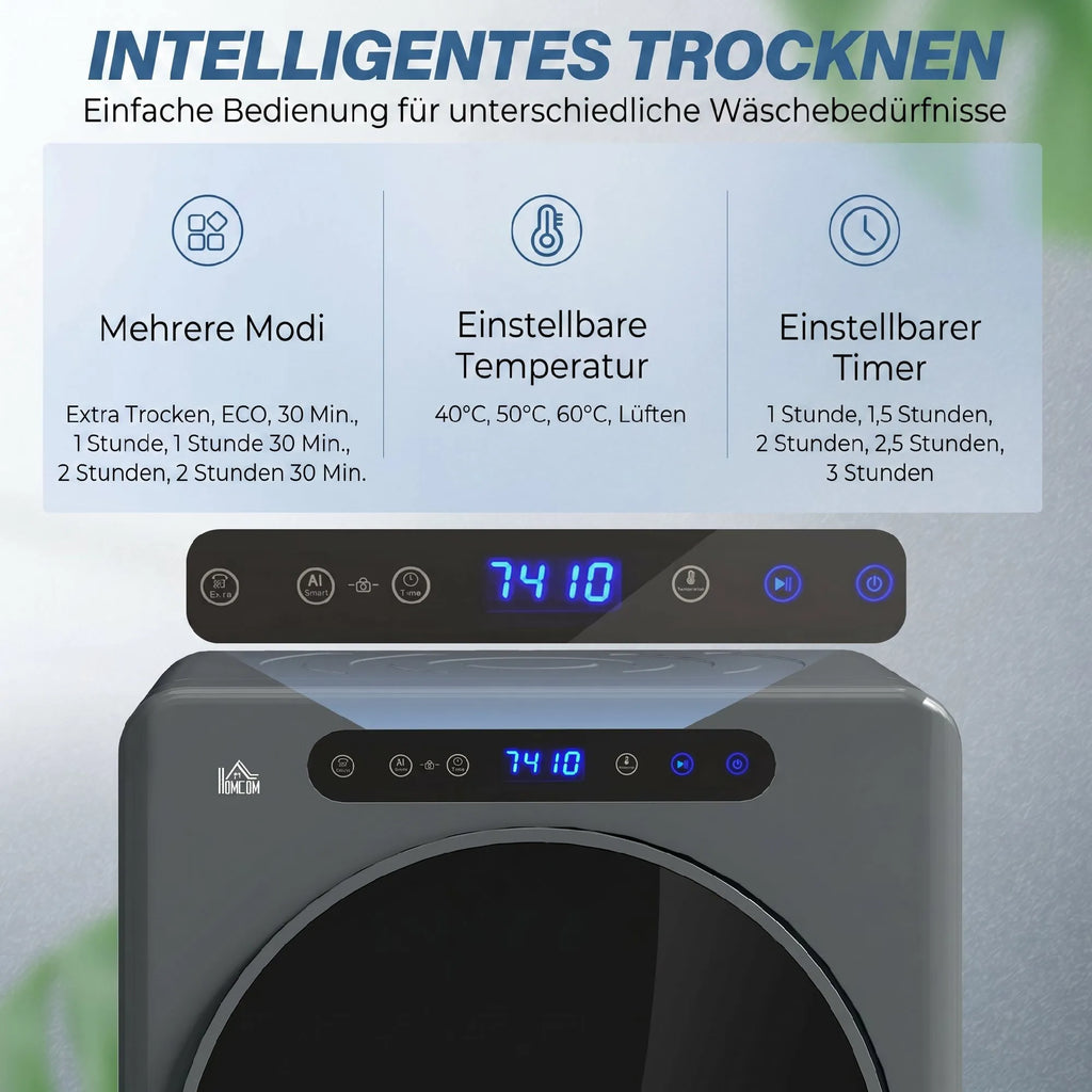 Mini skalbinių džiovyklė 6 programos, 40–60 ℃, 3 kg talpa pilka