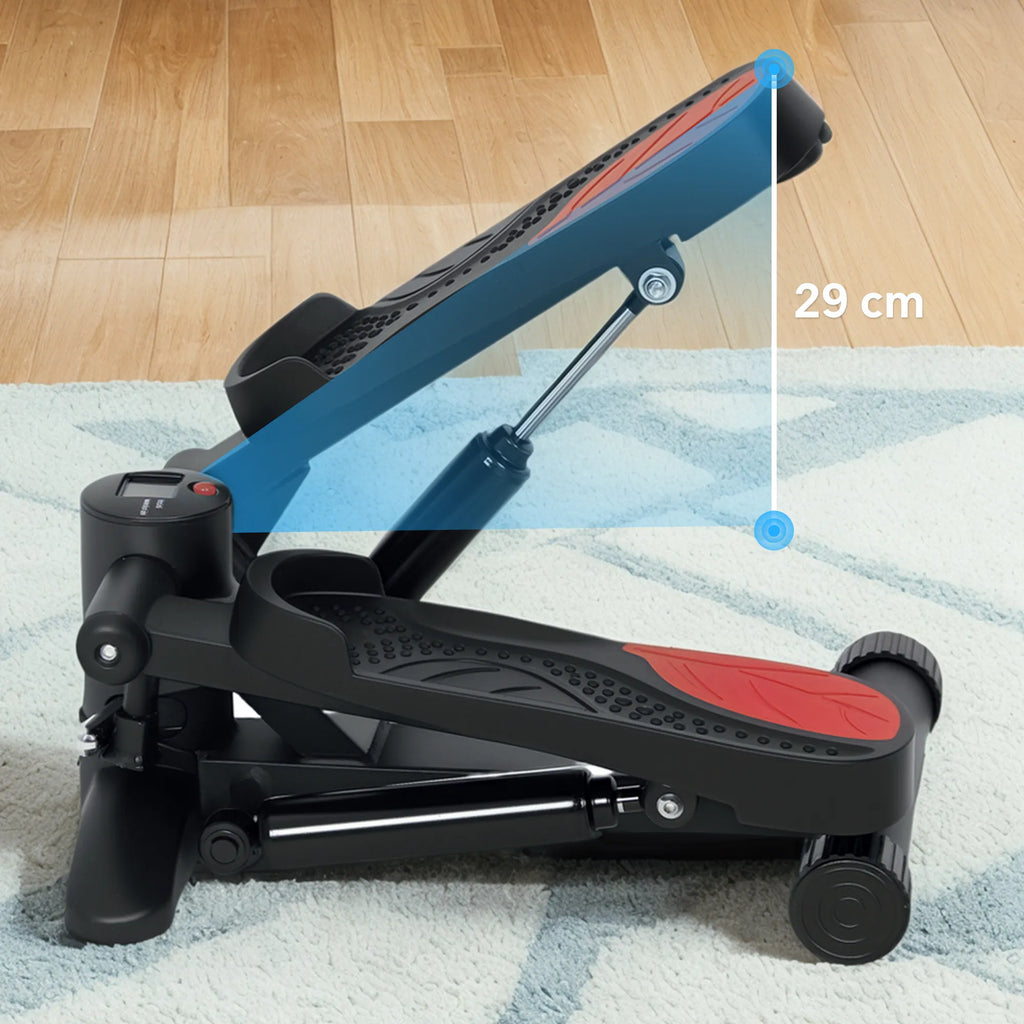 Mini steperis, kompaktiškas treniruoklis, fitneso steperis su LCD monitoriumi ir neslystančiais pedalais, juodos spalvos