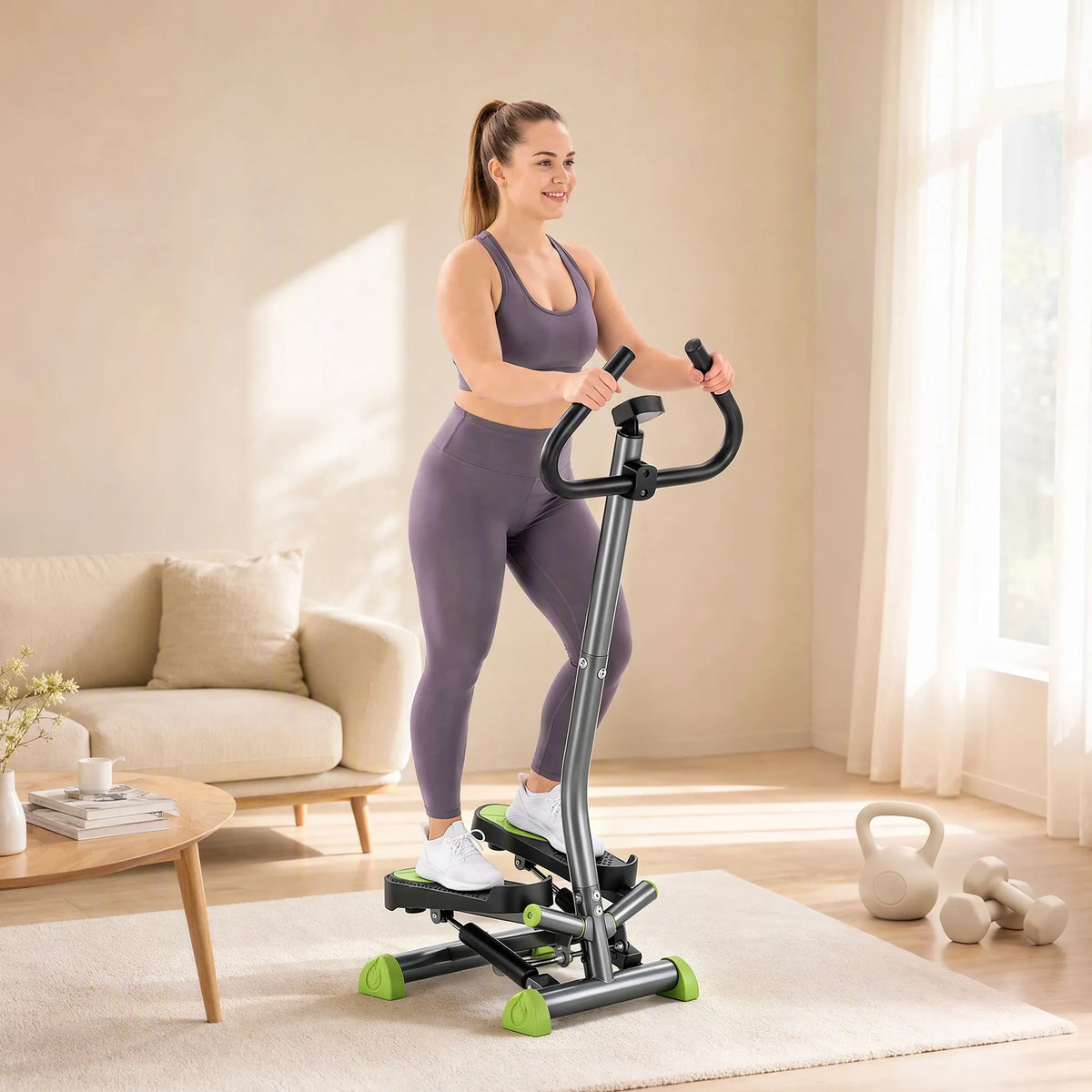 Mini steperis su LCD monitoriumi ir atrama, 100 kg