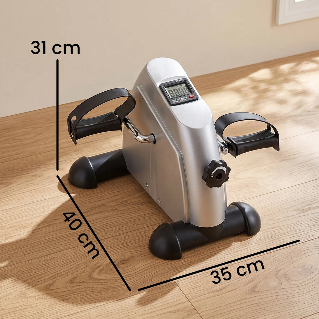 Mini treniruoklis kojoms ir rankoms su LCD ekranu, reguliuojamas, sidabrinis