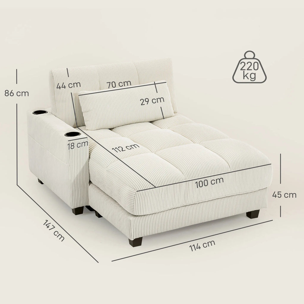 Minkšta sofa-lova su puodelių laikikliu, kreminė
