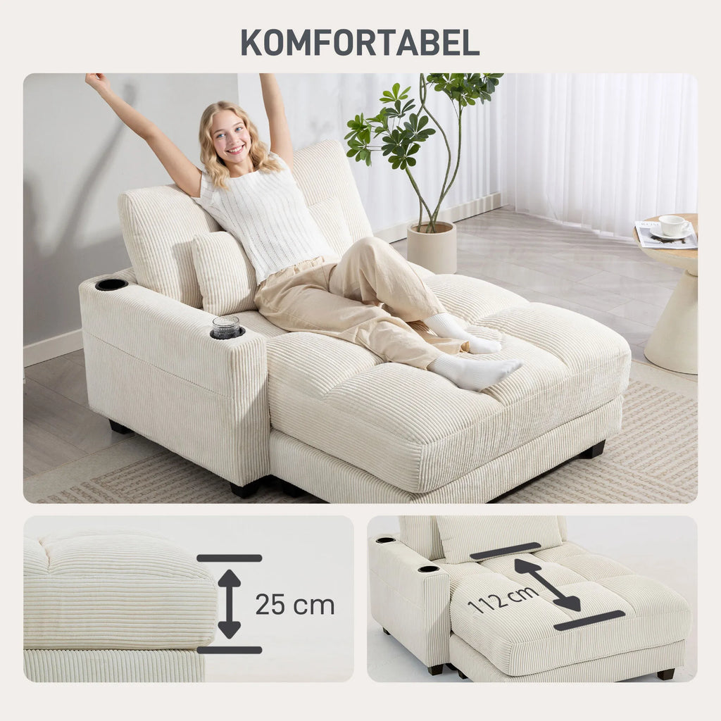 Minkšta sofa-lova su puodelių laikikliu, kreminė