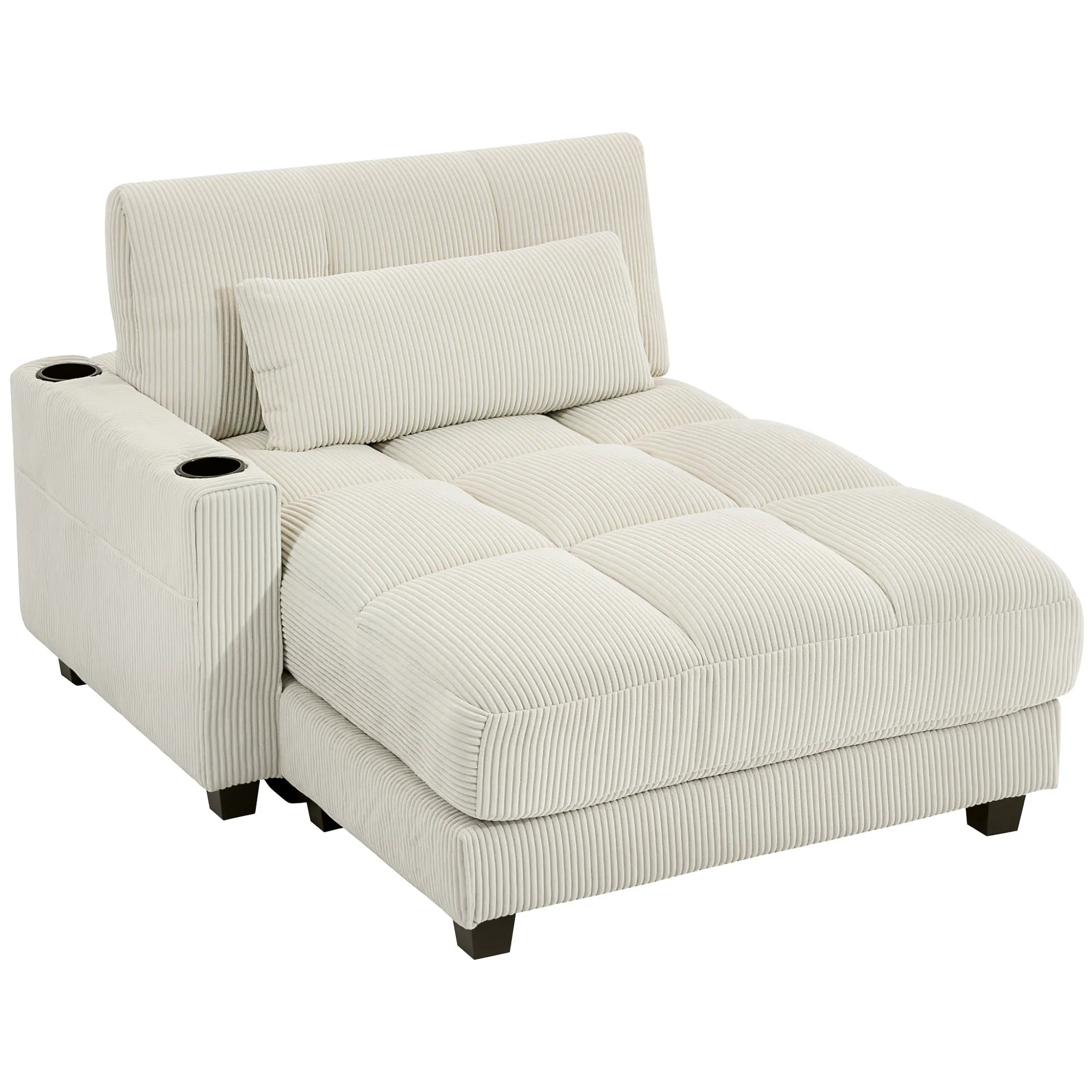 Minkšta sofa-lova su puodelių laikikliu, kreminė