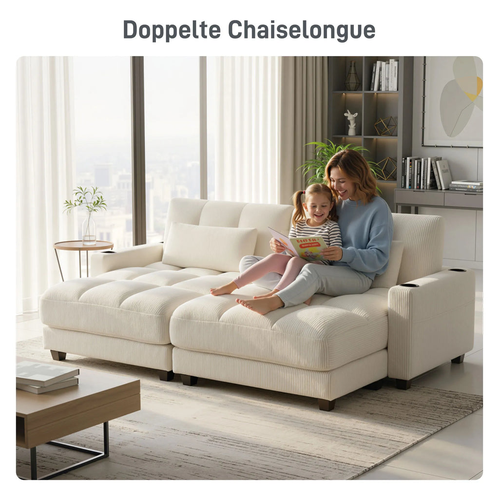 Minkšta sofa-lova su puodelių laikikliu, kreminė