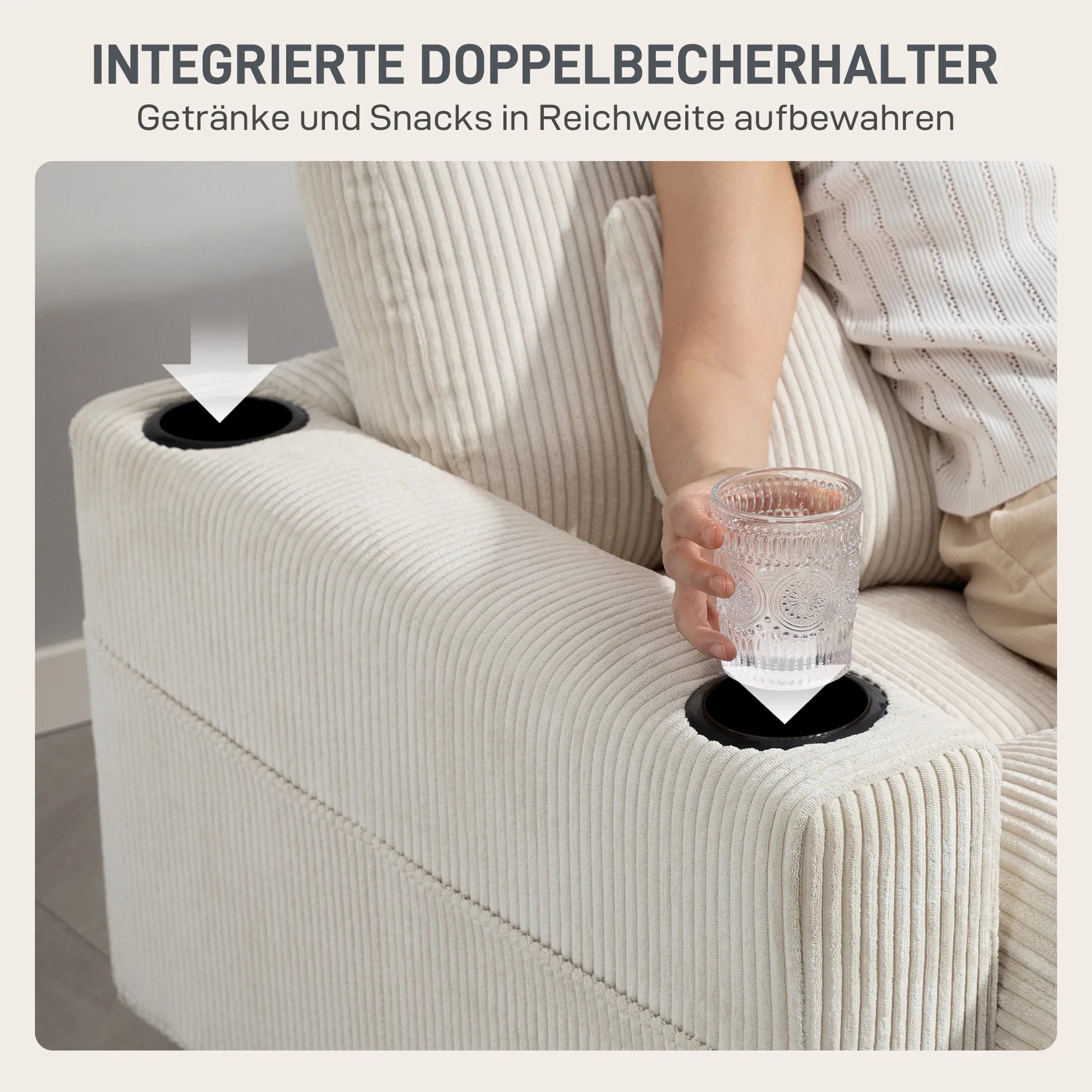 Minkšta sofa-lova su puodelių laikikliu, kreminė