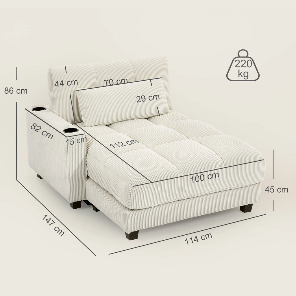 Minkšta sofa-lova su puodelių laikikliu, kreminė