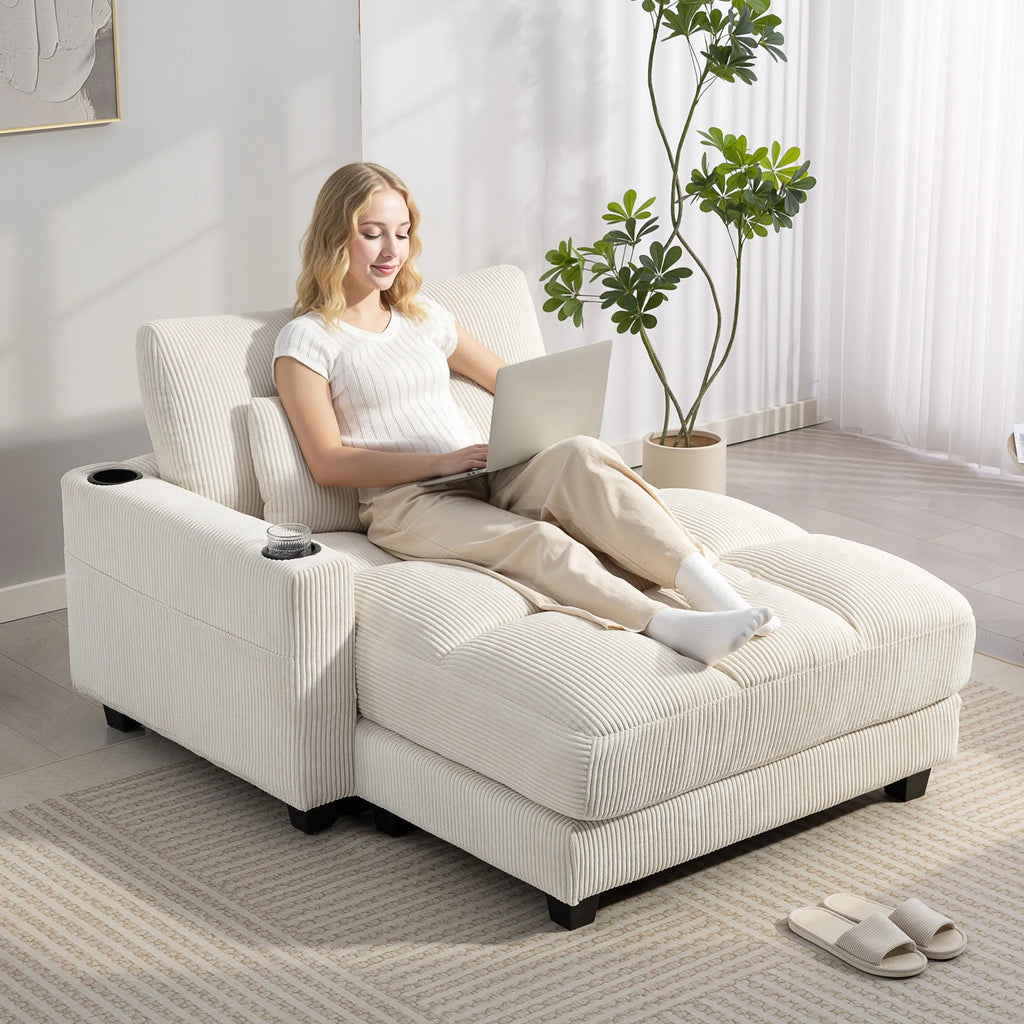 Minkšta sofa-lova su puodelių laikikliu, kreminė