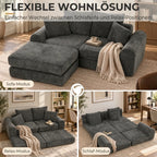 Minkštas kampas sofa lova, modulinis, 76 cm sėdynės gylis, tamsiai pilkas