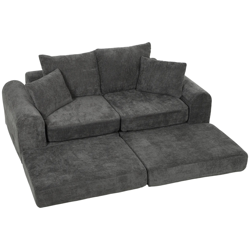 Minkštas kampas sofa lova, modulinis, 76 cm sėdynės gylis, tamsiai pilkas