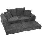 Minkštas kampas sofa lova, modulinis, 76 cm sėdynės gylis, tamsiai pilkas