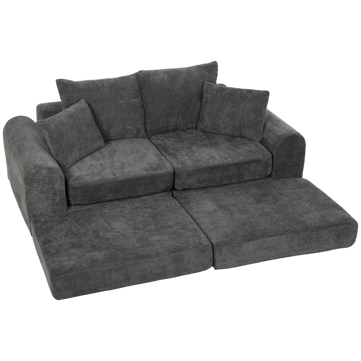 Minkštas kampas sofa lova, modulinis, 76 cm sėdynės gylis, tamsiai pilkas