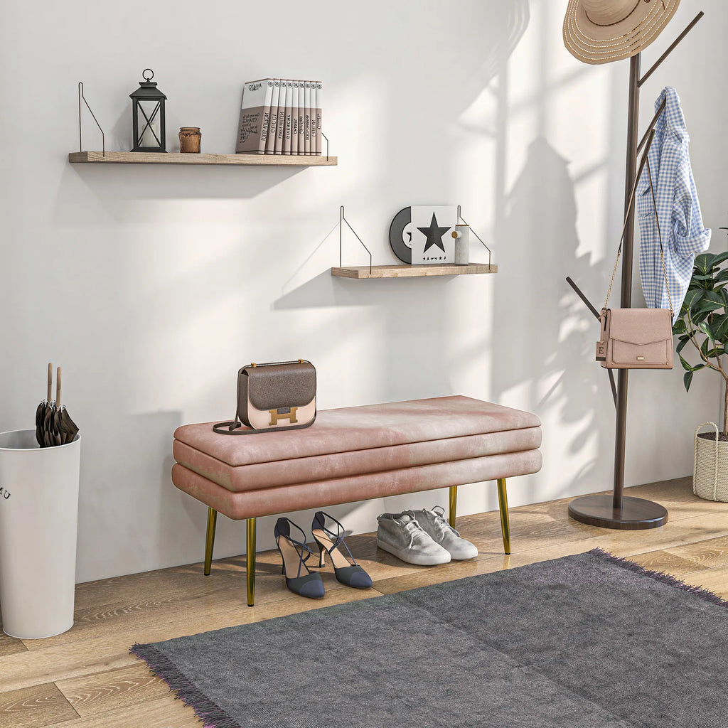 Minkštas suoliukas su daiktadėže, 100 × 37,5 × 42 cm, rožinis