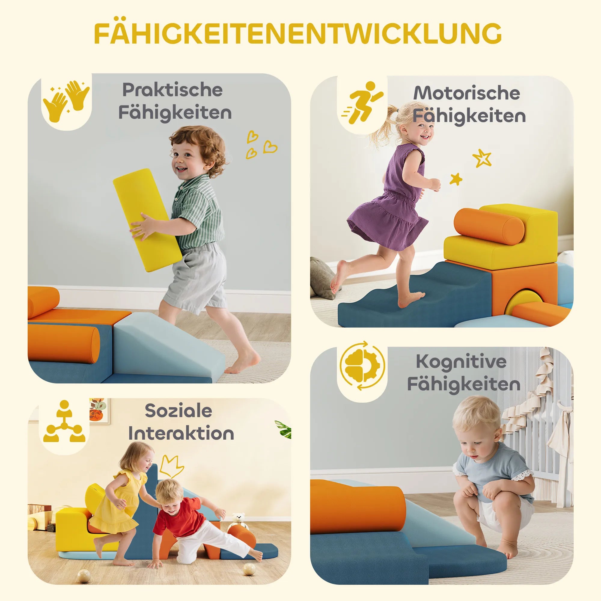Minkšti blokeliai vaikams nuo 3 metų, 9 dalių, spalvoti