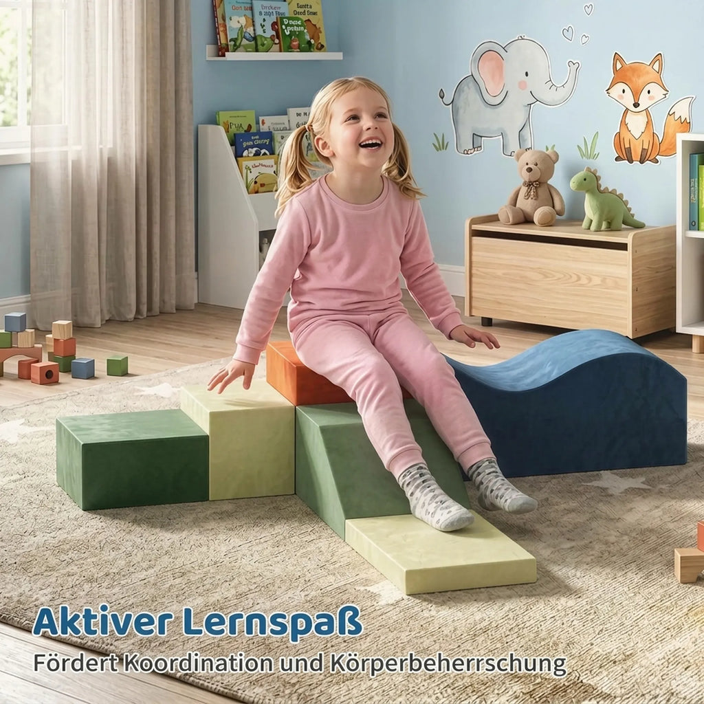 Minkšti laipiojimo blokai vaikams, 6 dalių, neslystančiu pagrindu