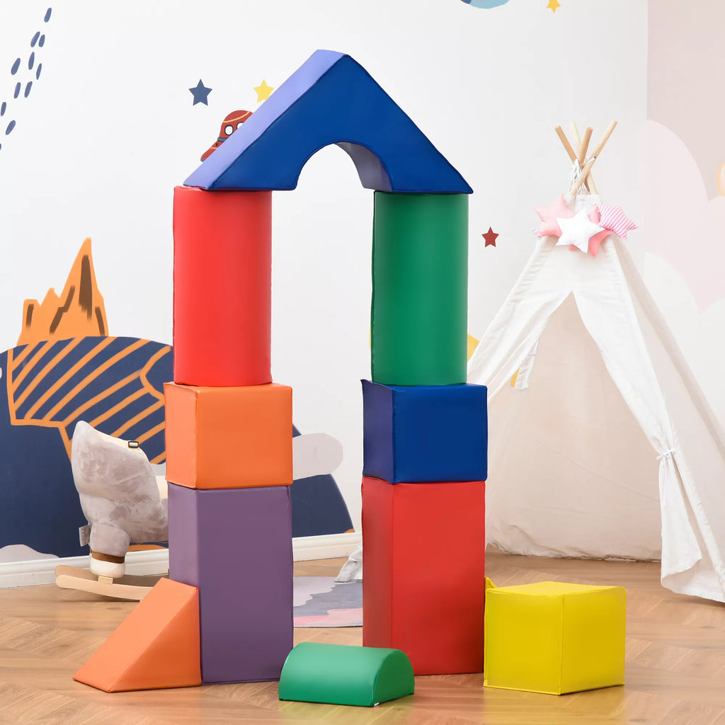Minkštų kaladėlių rinkinys vaikams, 11 vnt., 1–3 metų vaikams, spalvotas