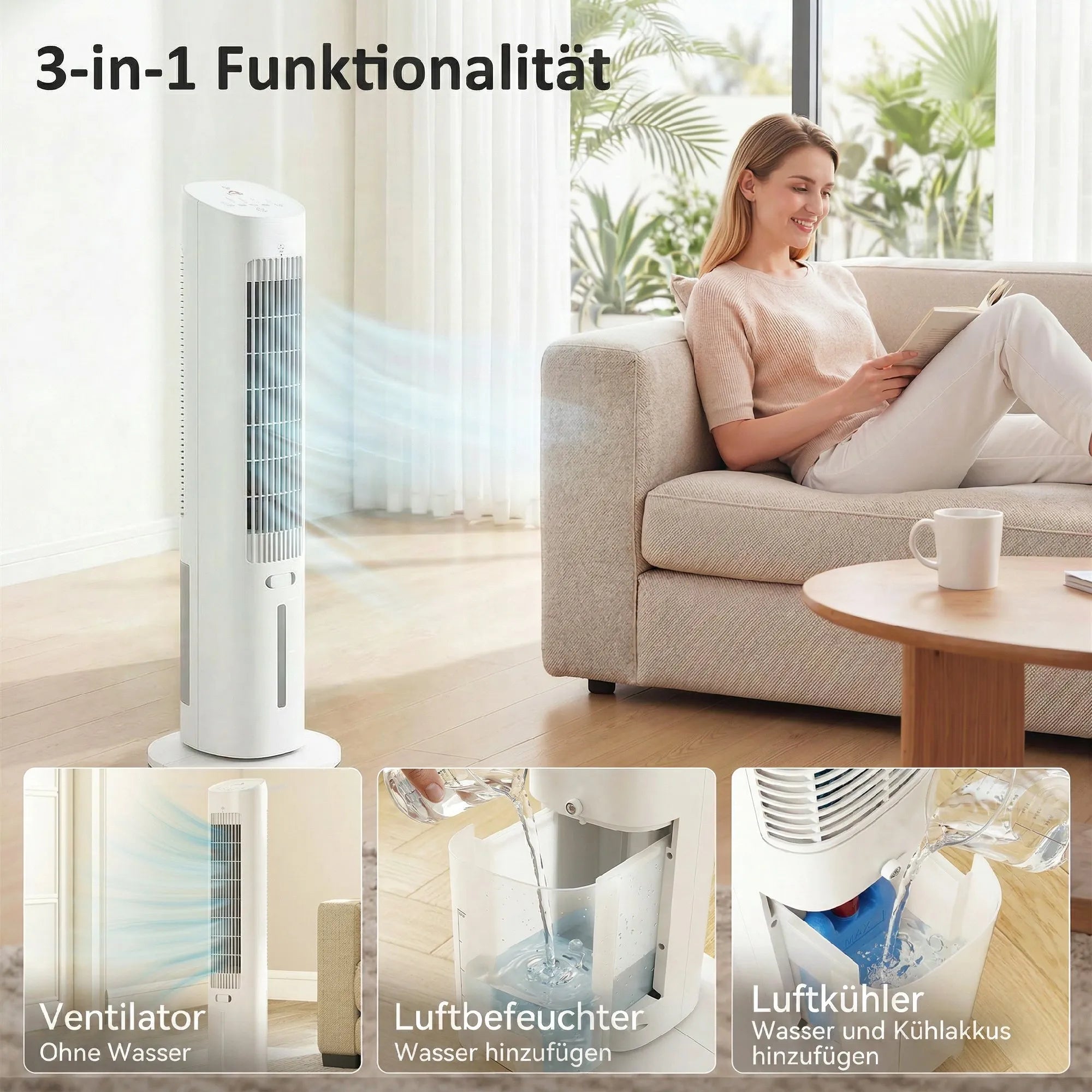 Mobilus 3-in-1 bokšto tipo oro vėsintuvas plastikinis iki 20 m² baltas