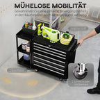 Mobilus įrankių vežimėlis su 7 stalčiais ir lentyna 96x33x75 cm juodas
