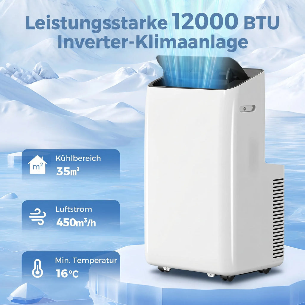 Mobilus oro kondicionierius 12 000 BTU, inverterinis, su nuotolinio valdymo pultu, baltas