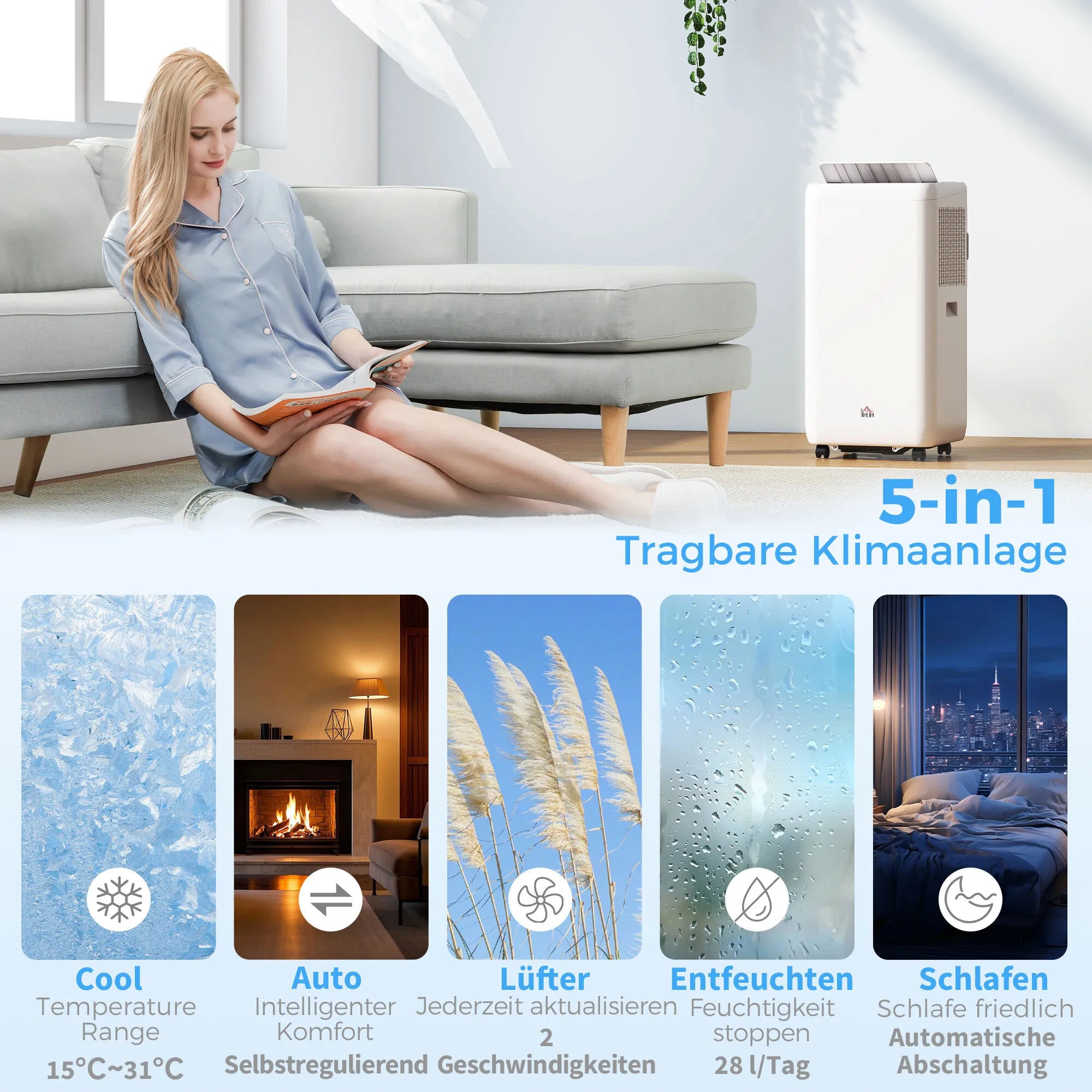 Mobilus oro kondicionierius 12000 BTU 3,5 kW 5-in-1 su nuotolinio valdymo pultu baltas