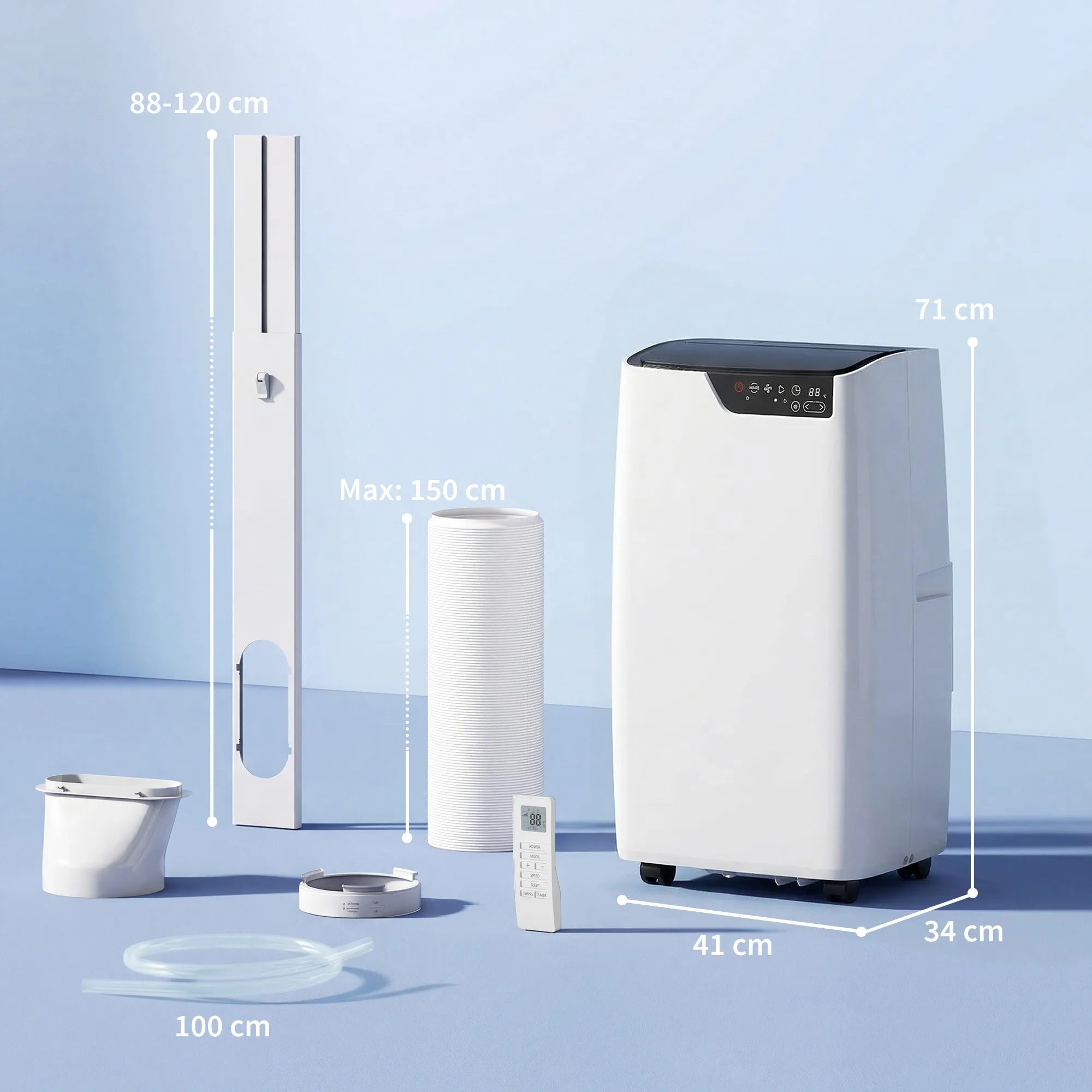 Mobilus oro kondicionierius 12000 BTU, 4-in-1 funkcija, WiFi, valdymo balsu palaikymas, baltas