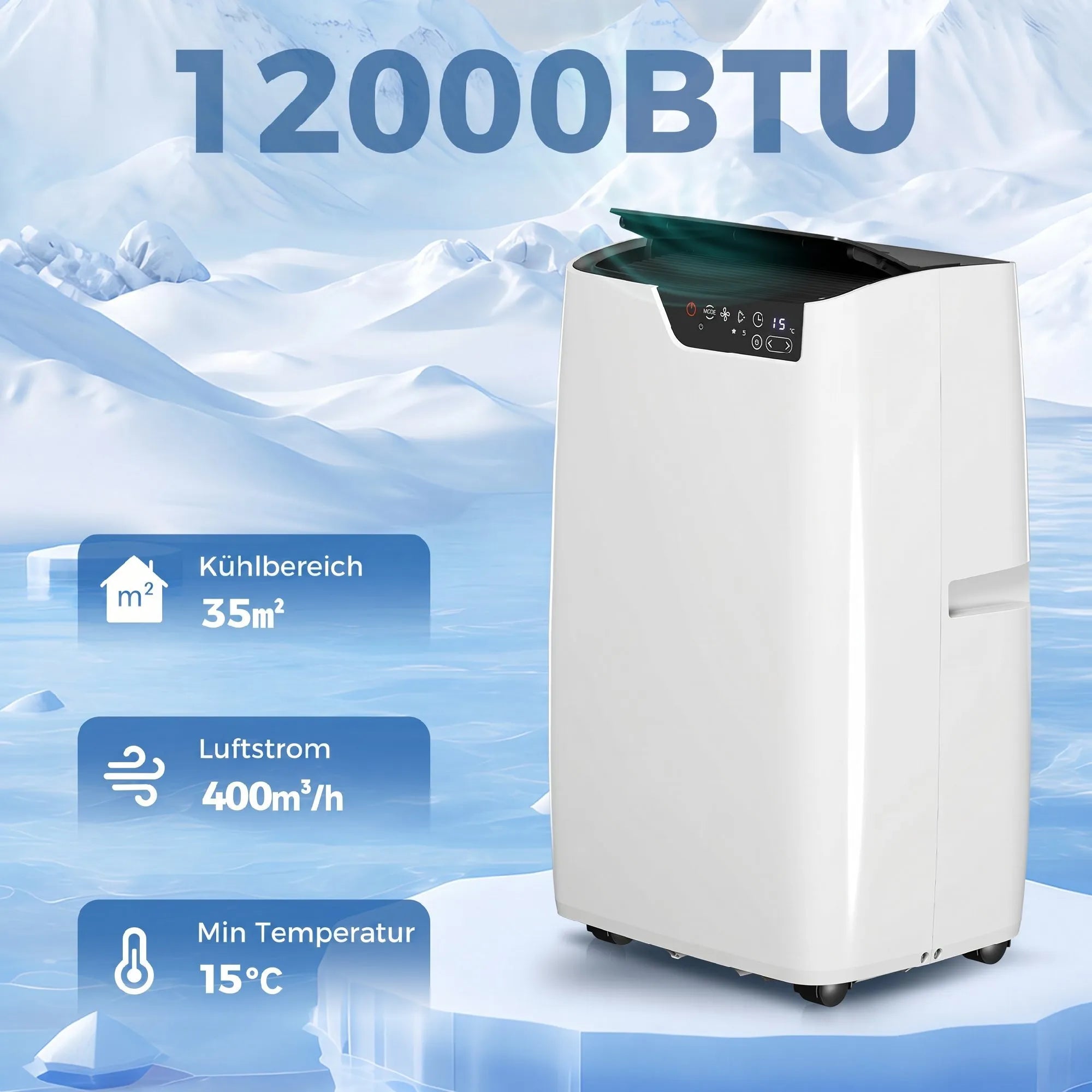 Mobilus oro kondicionierius 12000 BTU, 4-in-1 funkcija, WiFi, valdymo balsu palaikymas, baltas