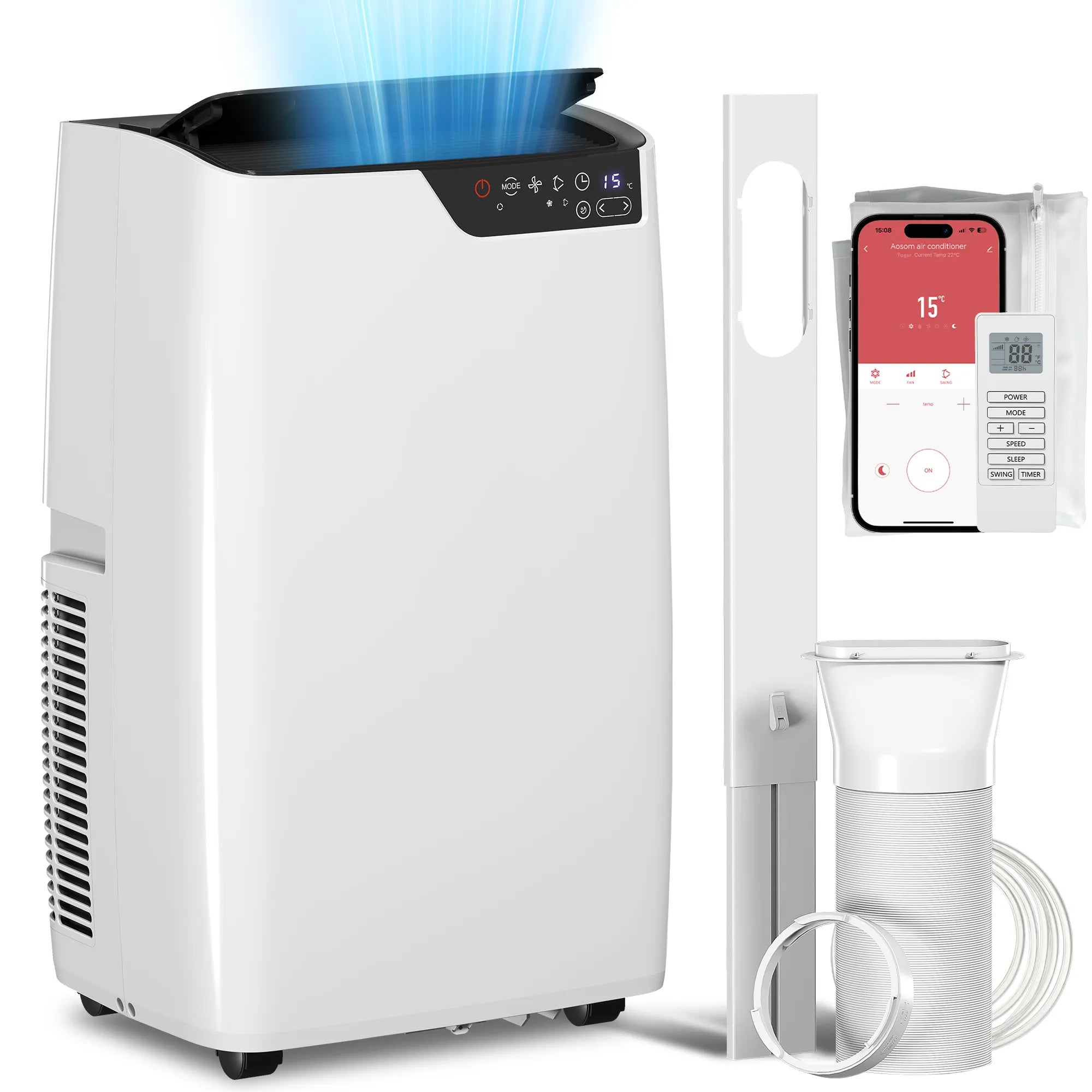 Mobilus oro kondicionierius 12000 BTU, 4-in-1 funkcija, WiFi, valdymo balsu palaikymas, baltas