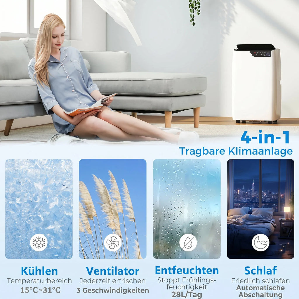 Mobilus oro kondicionierius 12000 BTU, 4-in-1 funkcija, WiFi, valdymo balsu palaikymas, baltas