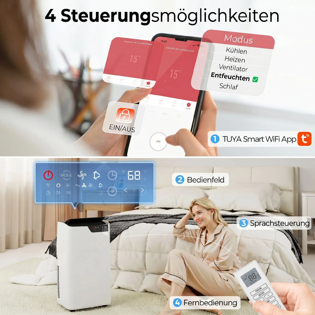 Mobilus oro kondicionierius 12000 BTU, 4-in-1 funkcija, WiFi, valdymo balsu palaikymas, baltas