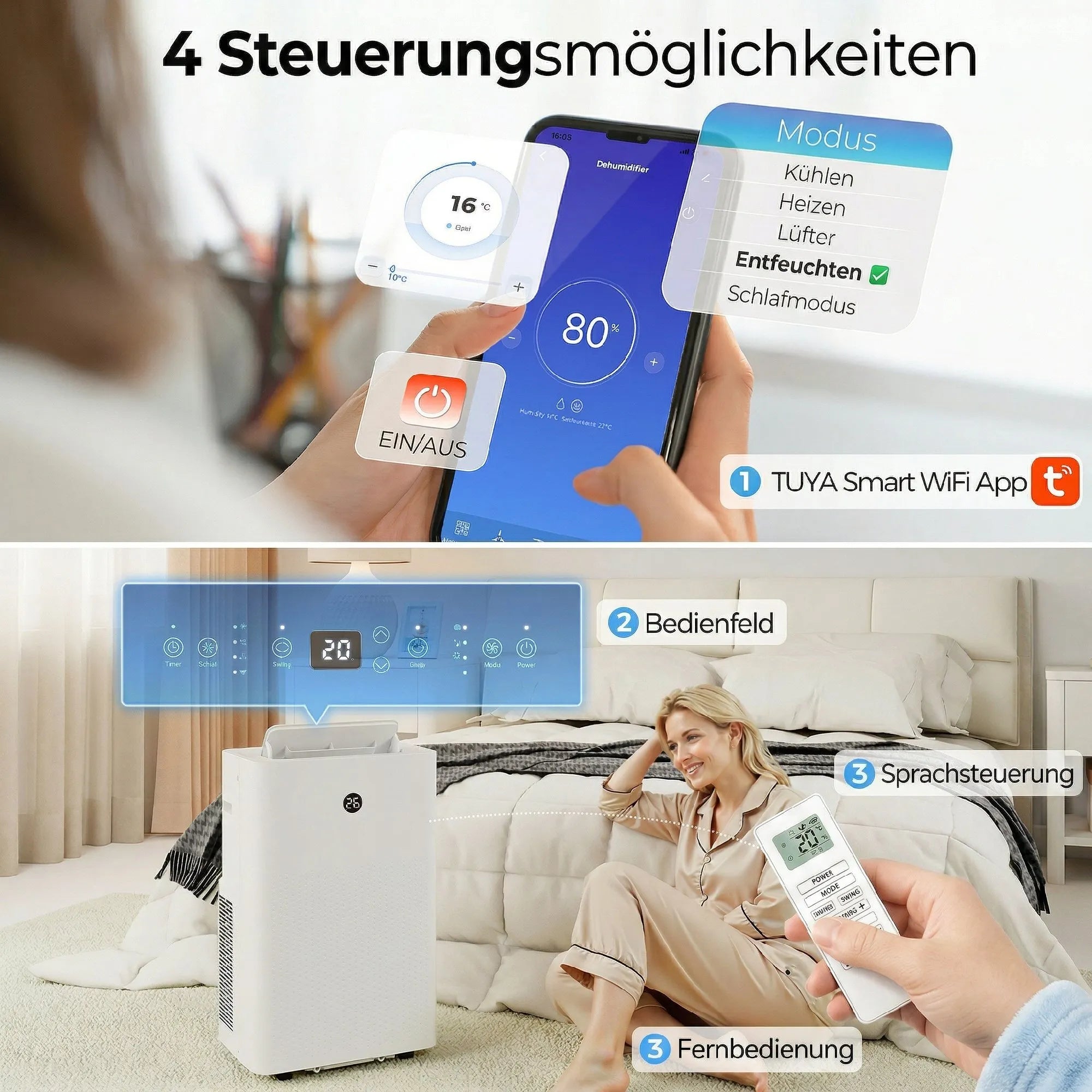 Mobilus oro kondicionierius 12000 BTU 4-in-1 su WiFi valdymu, baltas