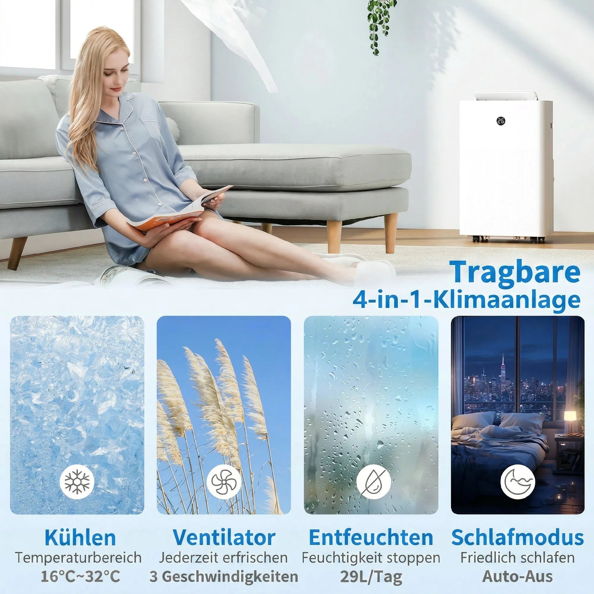 Mobilus oro kondicionierius 12000 BTU 4-in-1 su WiFi valdymu, baltas