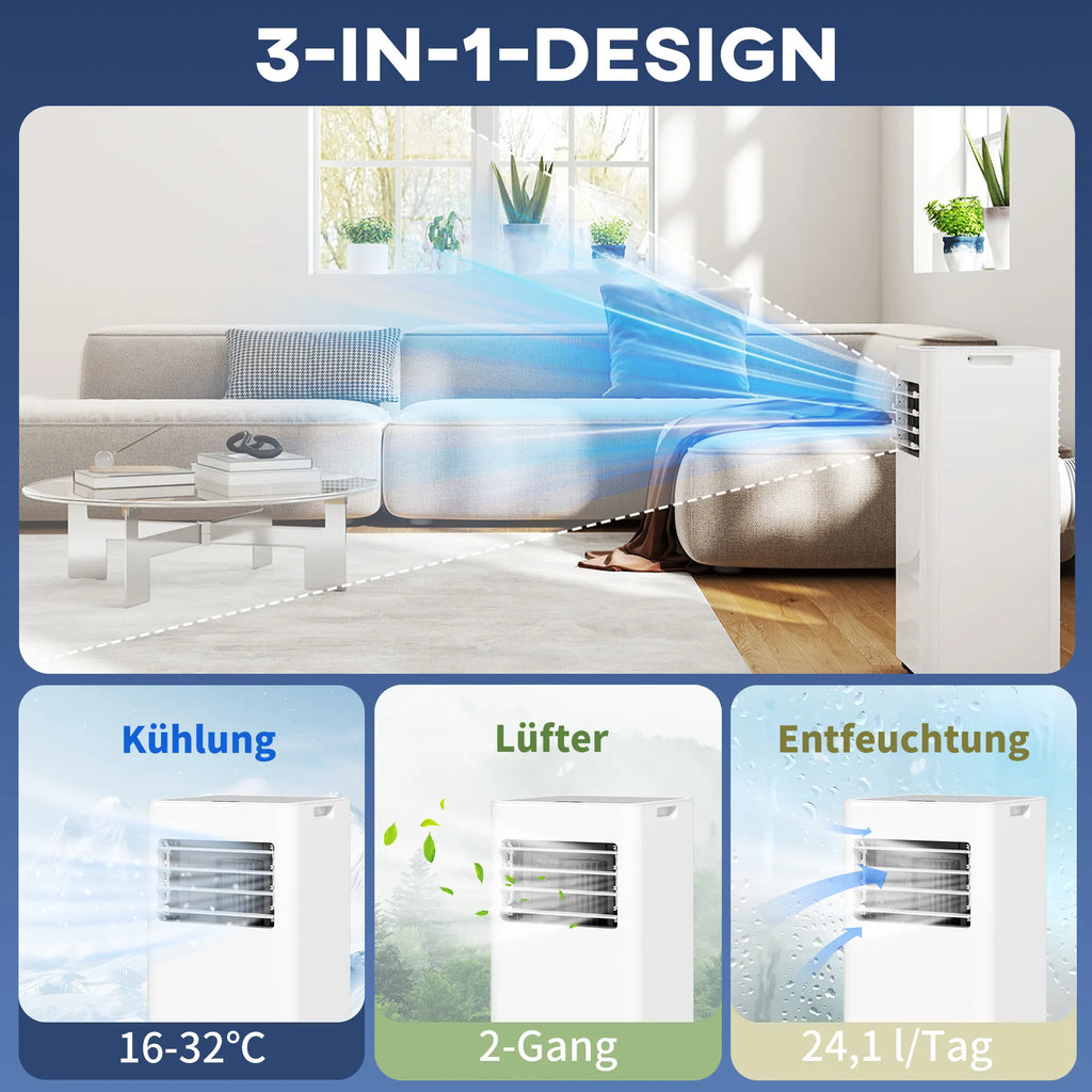 Mobilus oro kondicionierius 3-in-1, 9000 BTU, 28 m², baltas